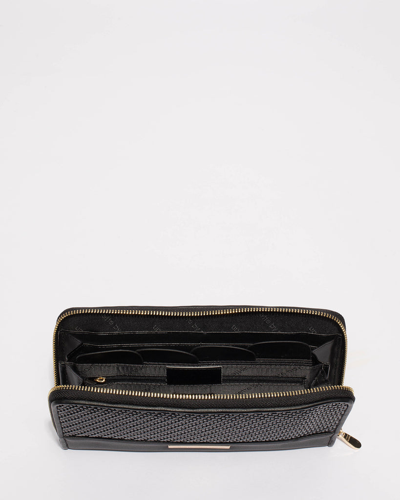 Black Whipstitch Travel Wallet