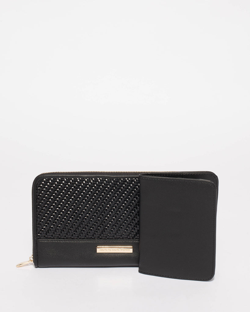 Black Whipstitch Travel Wallet
