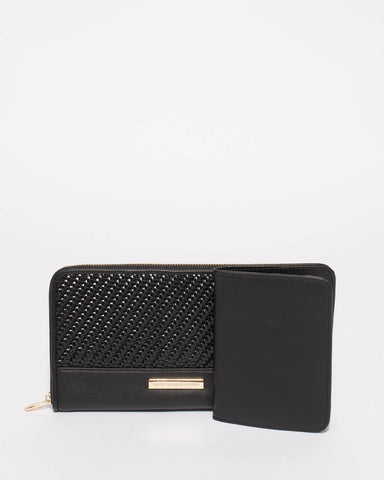 Black Whipstitch Travel Wallet