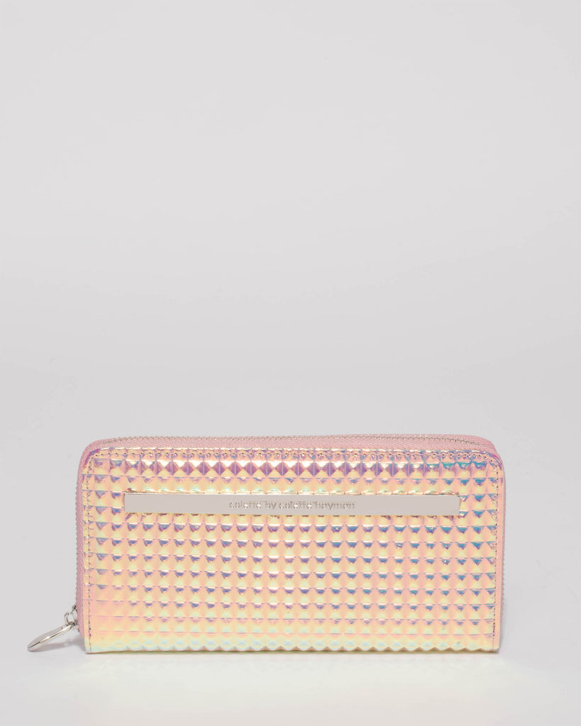 Hologram Nina Embossed Plate Zip Around Wallet