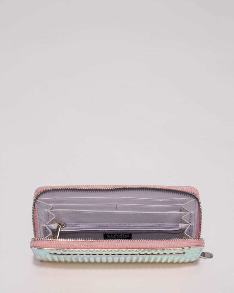 Hologram Nina Embossed Plate Zip Around Wallet