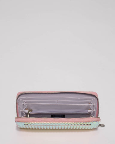Hologram Nina Embossed Plate Zip Around Wallet