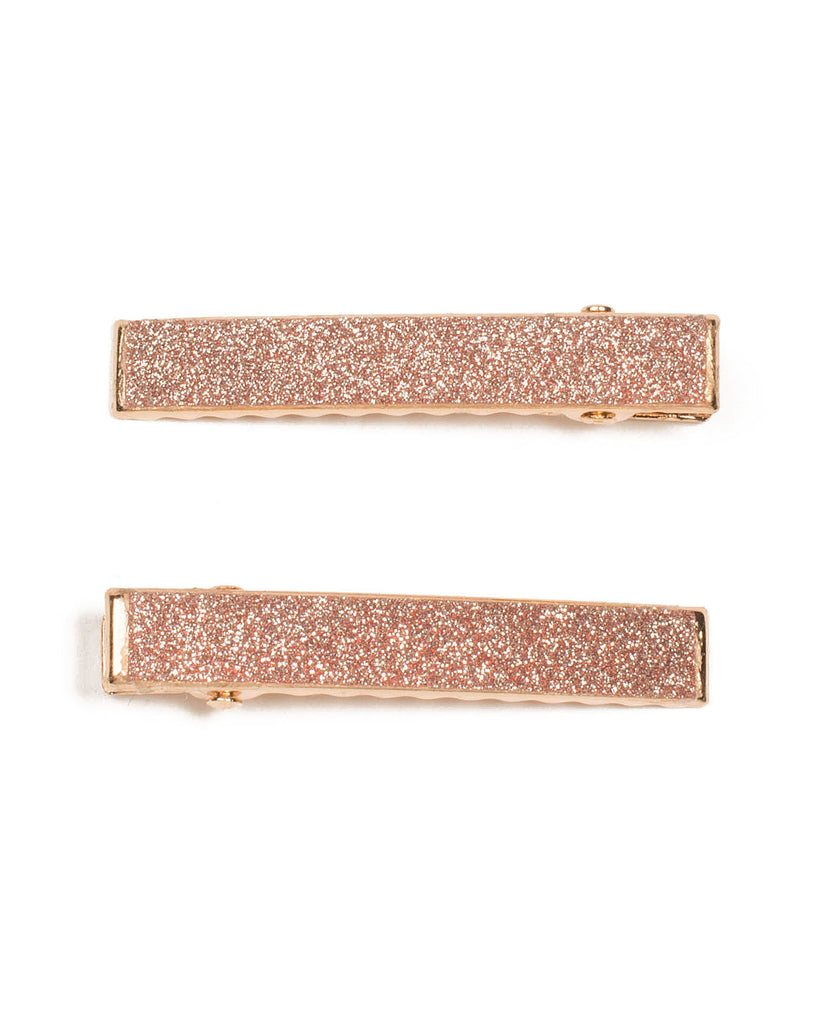 Pink Gold Tone Glitter Hair Clips