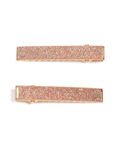 Pink Gold Tone Glitter Hair Clips