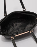 Black Textured Domi Hardware Tote Bag With Gold Hardware