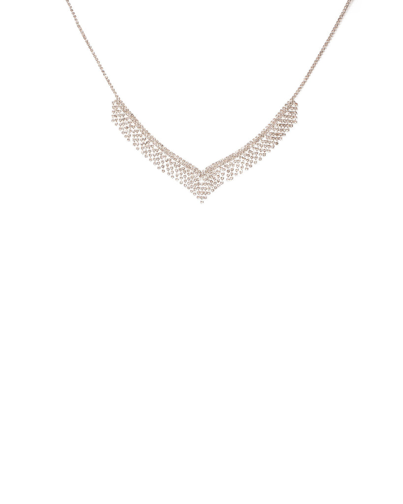 Crystal Silver Tone Diamante Cup Chain Glitzy Necklace
