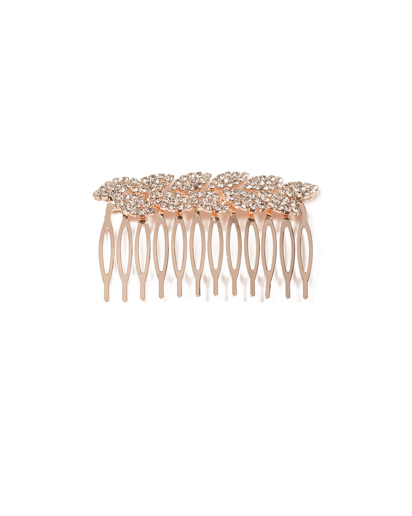 Crystal Diamante Leaf Comb With Rose Gold Hardware