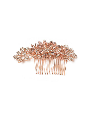 Crystal Diamante Flower Comb With Rose Gold Hardware