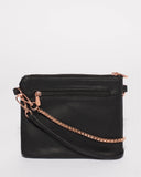 Black Double Peta Chain Crossbody Bag With Rose Gold Hardware