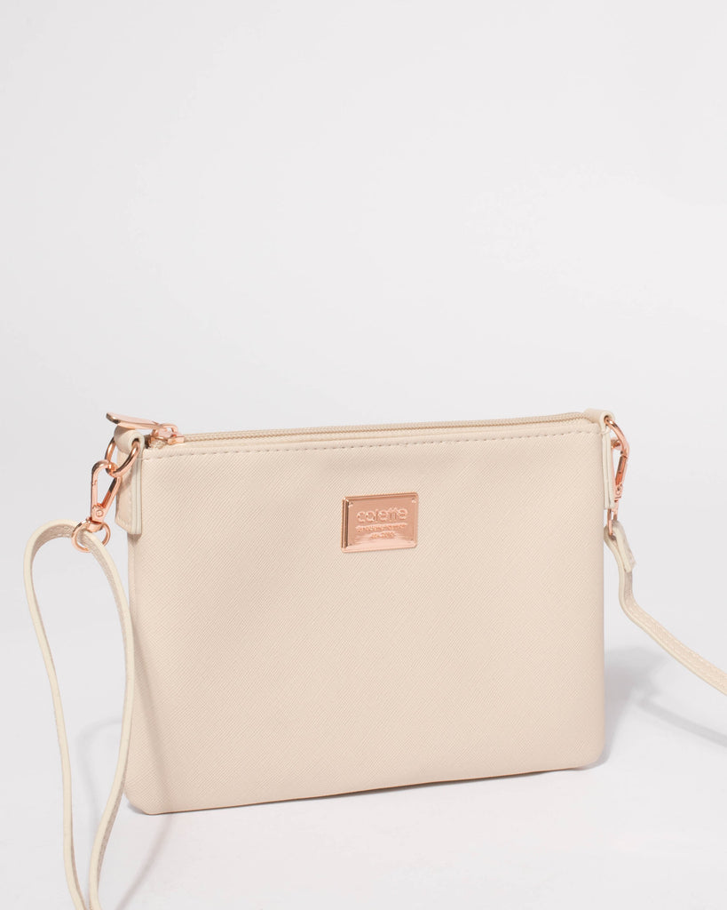 Ivory Plain Peta Crossbody Bag With Rose Gold Hardware