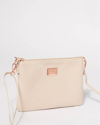 Ivory Plain Peta Crossbody Bag With Rose Gold Hardware