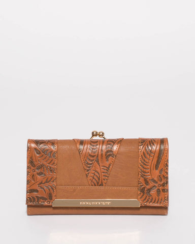 Tan Emmie Clip Wallet With Gold Hardware