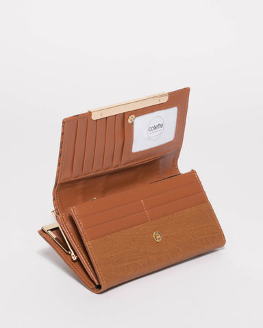 Tan Emmie Clip Wallet With Gold Hardware