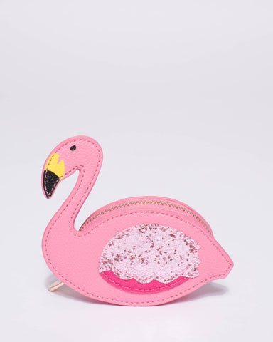 Pink Glitter Flamingo Purse
