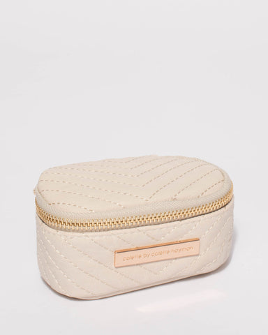 Ivory Quilted Jewel Case With Gold Hardware