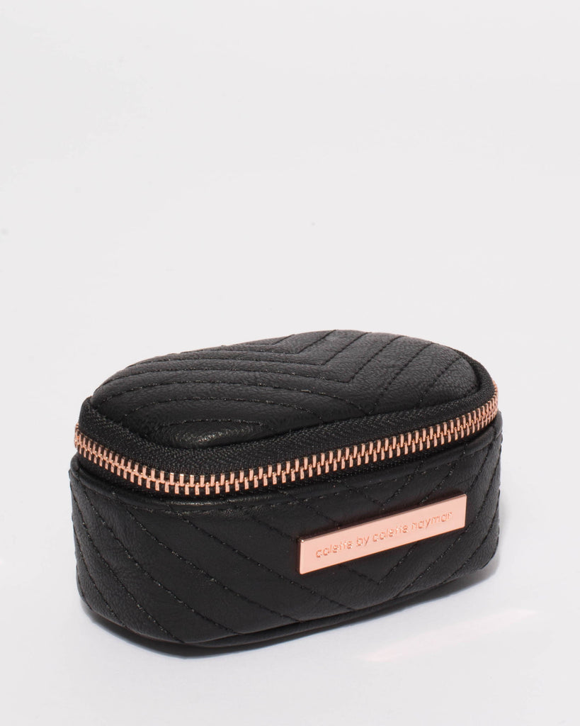 Black Quilted Jewel Case With Rose Gold Hardware
