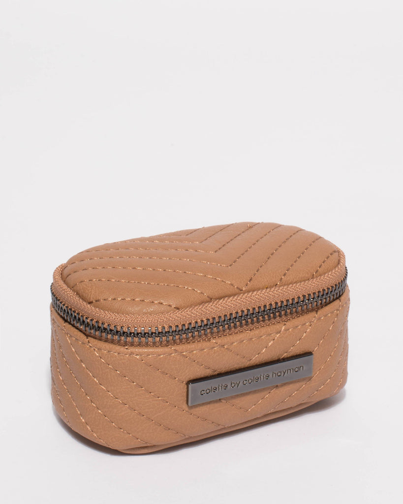 Caramel Quilted Jewel Case With Gunmetal Hardware