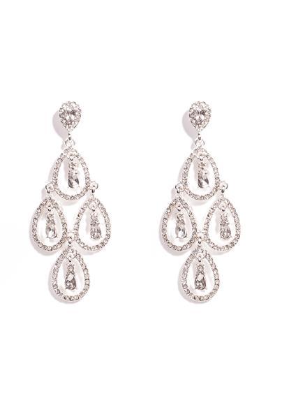 Crystal Silver Tone Pear Fine Diamante Chandelier Earrings