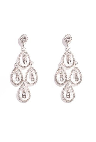 Crystal Silver Tone Pear Fine Diamante Chandelier Earrings
