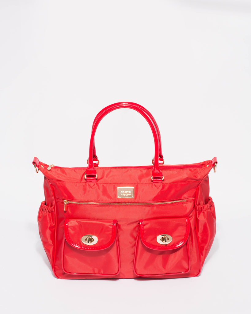 Red Smooth Pocket Baby Travel Bag With Gold Hardware