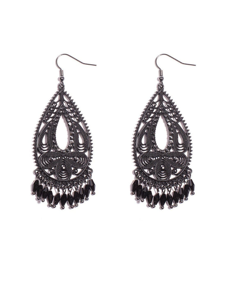 Tear Drop With Stone Tassel Earrings