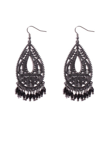 Tear Drop With Stone Tassel Earrings
