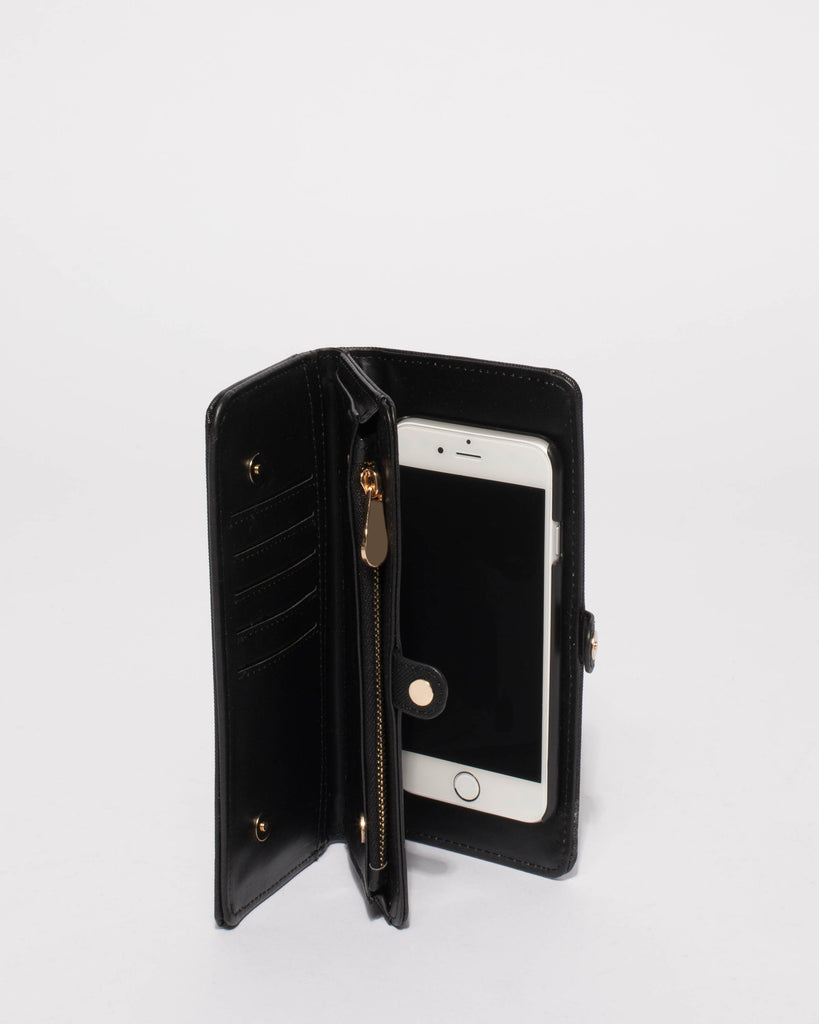 Black Saffiano Iphone 6, 7 and 8 Fold Over Purse