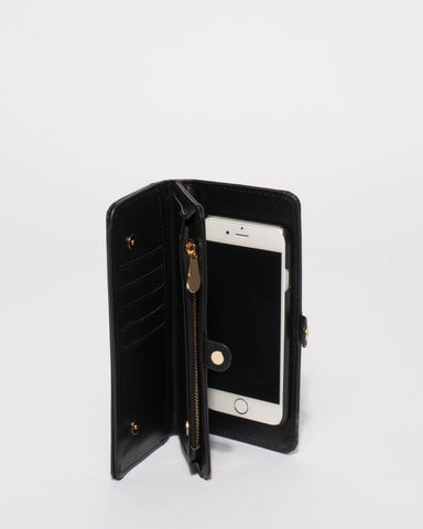 Black Saffiano Iphone 6, 7 and 8 Fold Over Purse
