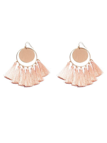 Flat Disc Hoop Tassel Earrings