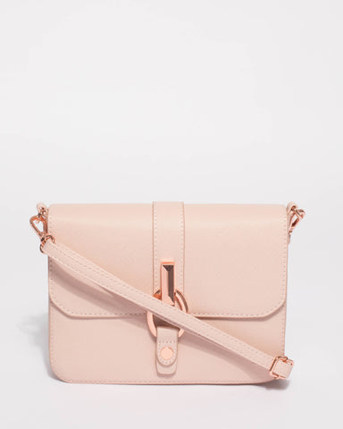 Elissa Pink Saffiano Crossbody Bag