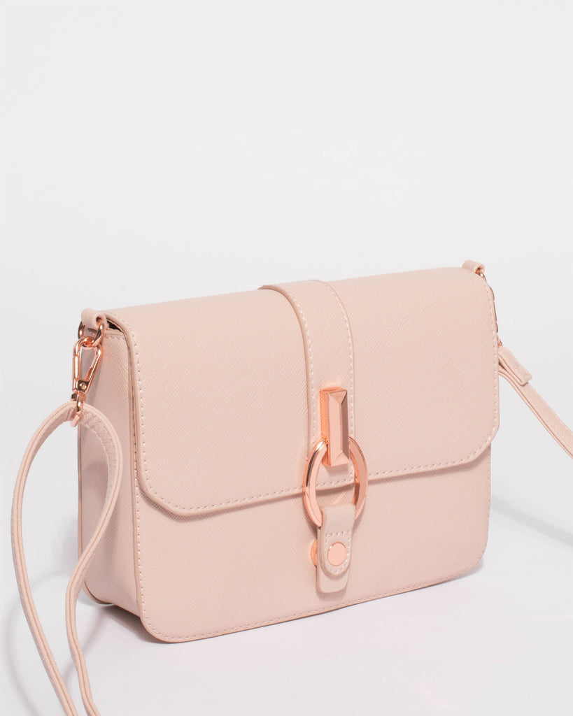 Elissa Pink Saffiano Crossbody Bag