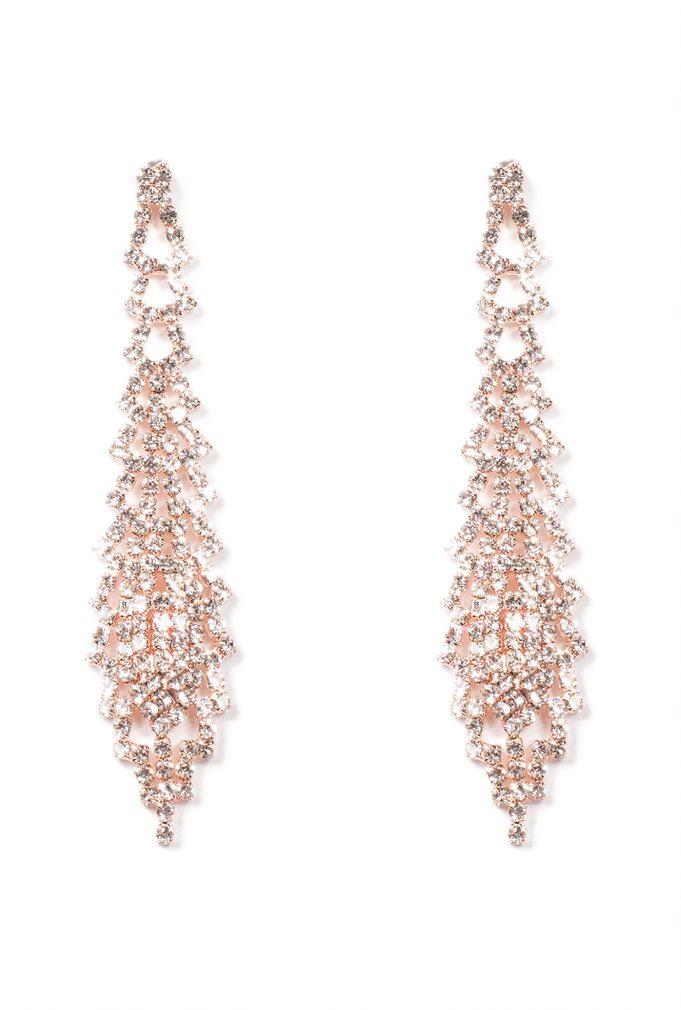 Crystal Rose Gold Tone Diamante Pattern Gradual Drop Earrings