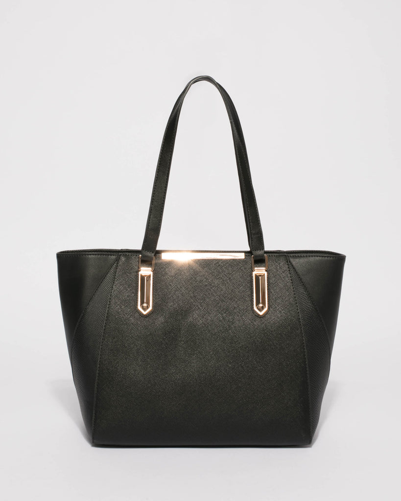 Black Domi Hardware Tote Bag With Gold Hardware