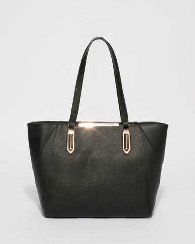 Black Domi Hardware Tote Bag With Gold Hardware