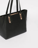 Black Domi Hardware Tote Bag With Gold Hardware