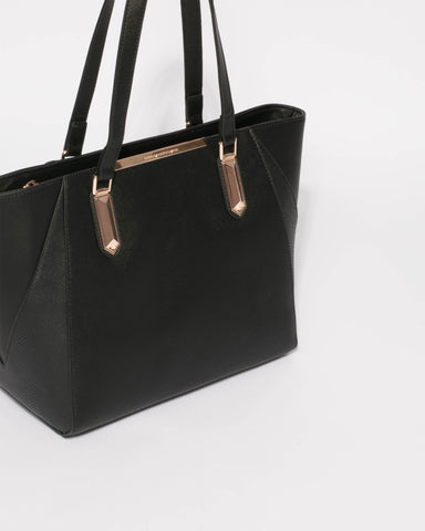 Black Domi Hardware Tote Bag With Gold Hardware
