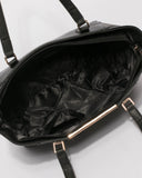 Black Domi Hardware Tote Bag With Gold Hardware