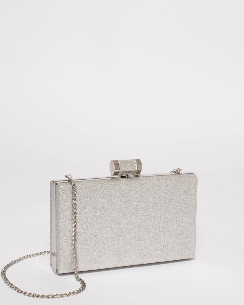 Silver Glitter Sally Hardcase Clutch Bag