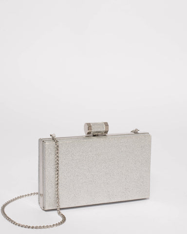 Silver Glitter Sally Hardcase Clutch Bag