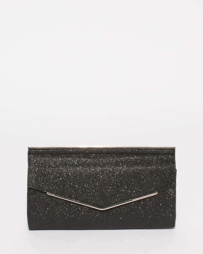 Black Glitter Nora Evening Clutch Bag