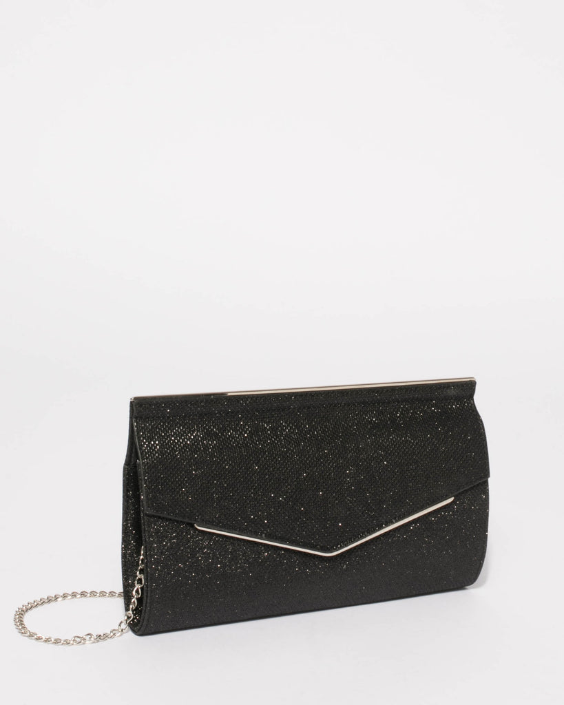 Black Glitter Nora Evening Clutch Bag