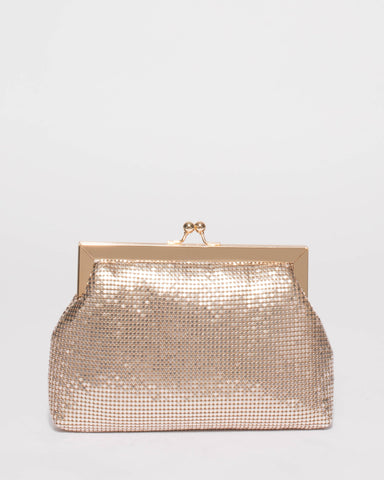 Gold Chainmail Clip Clutch Bag