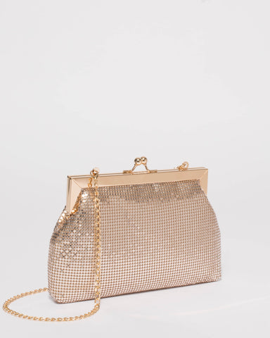 Gold Chainmail Clip Clutch Bag