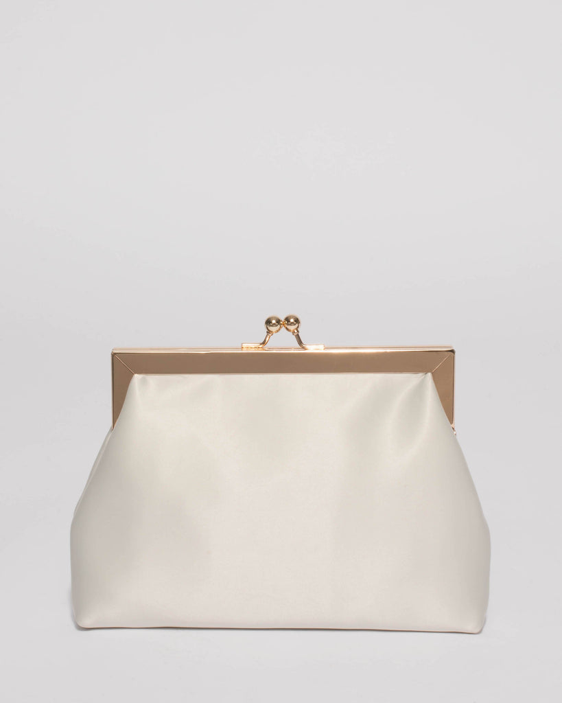 Ivory Satin Leila Clip Clutch Bag