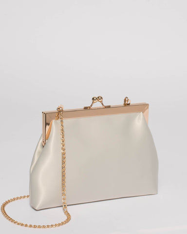 Ivory Satin Leila Clip Clutch Bag