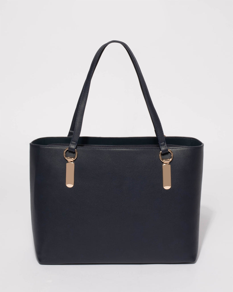 Navy Angelina Tech Tote Bag With Gold Hardware