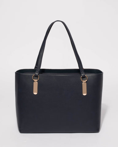 Navy Angelina Tech Tote Bag With Gold Hardware