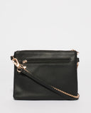 Black Double Peta Chain Crossbody Bag With Gold Hardware