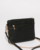 Black Double Peta Chain Crossbody Bag With Gold Hardware