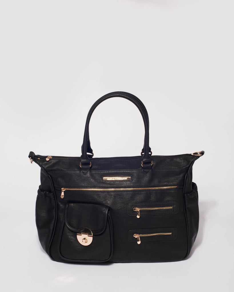 Black Pocket And Zip Baby Bag